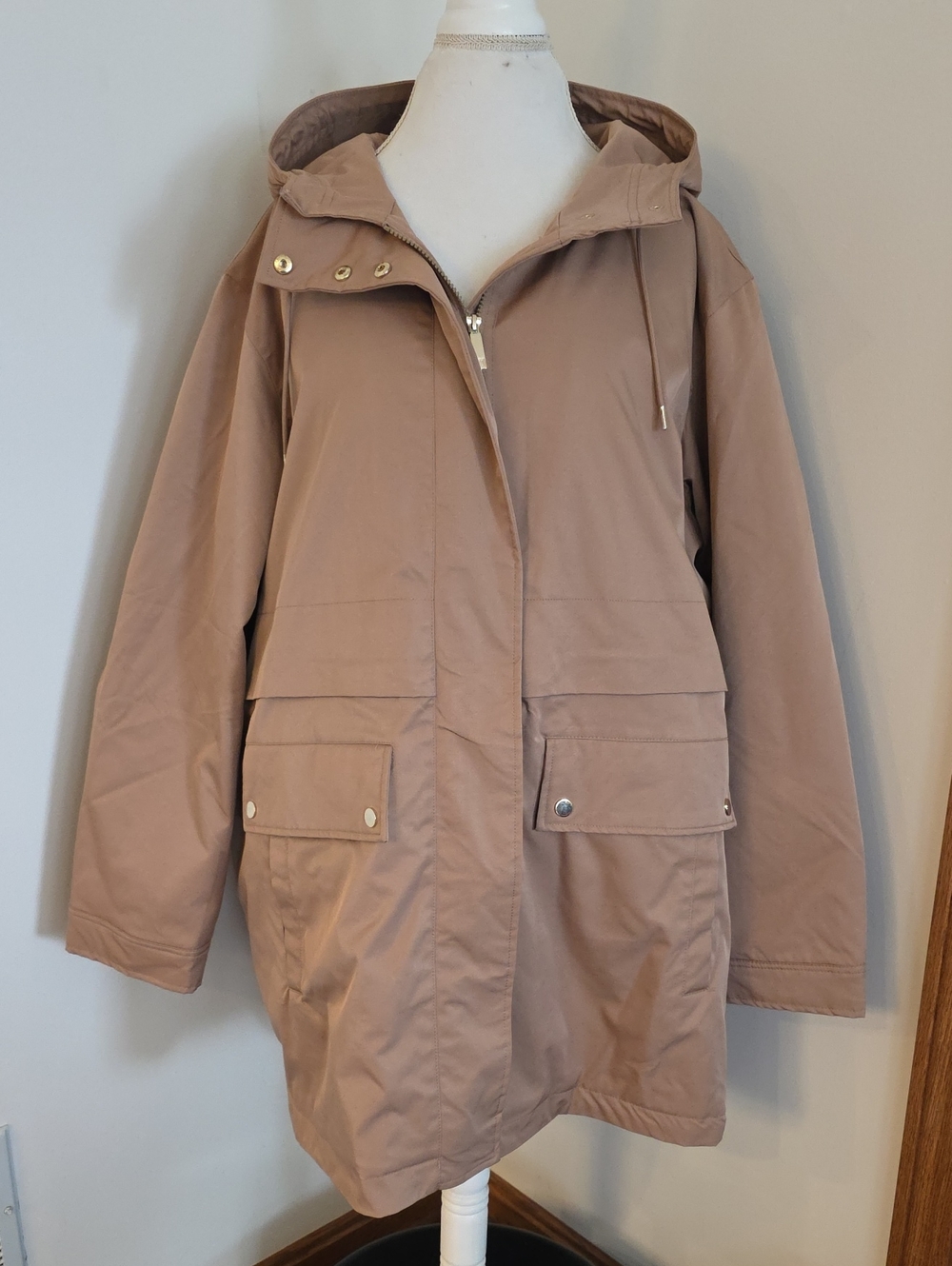 Liz Claiborne French Caramel Hooded Midweight Parka Jacket Anorak Womens 2X -NEW